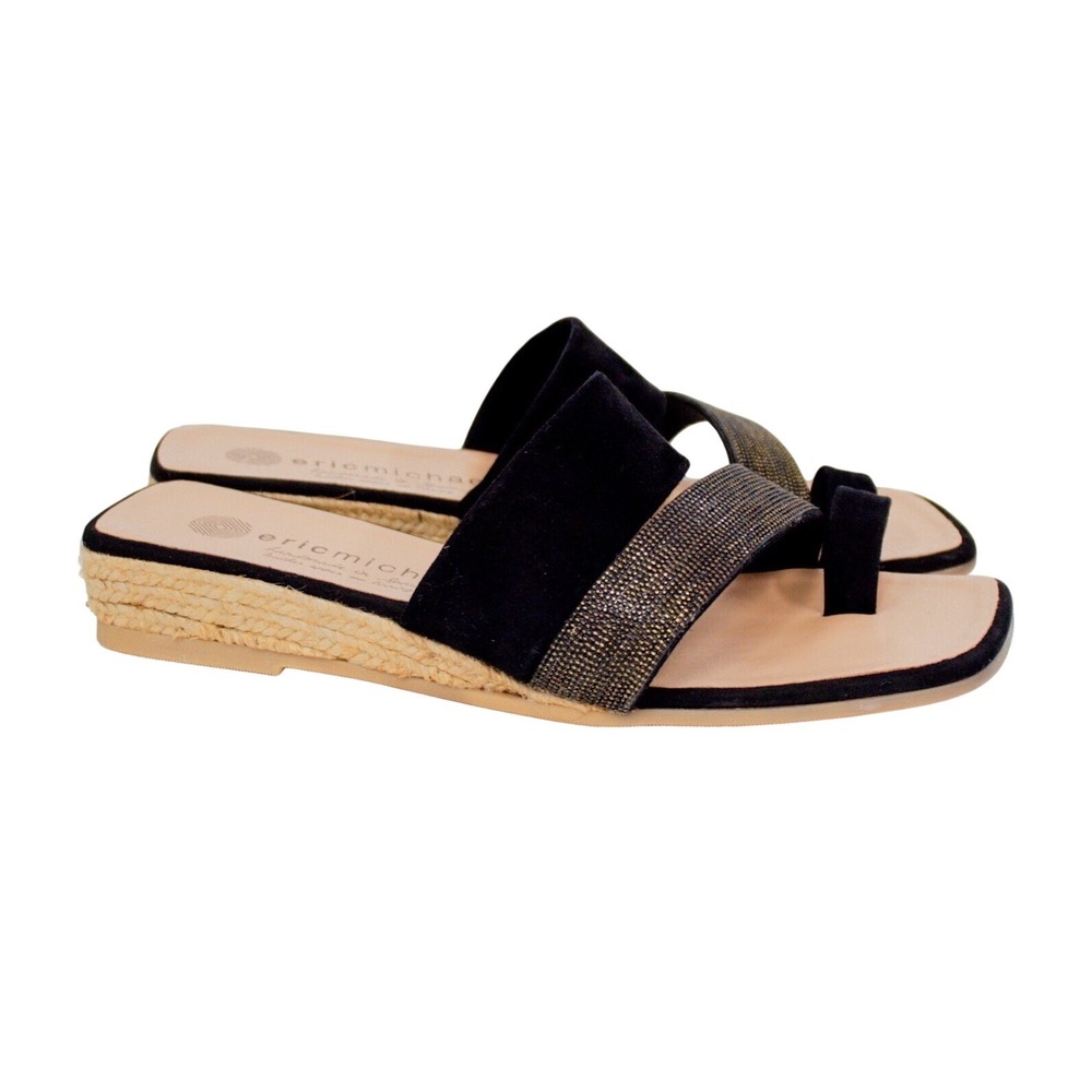 ERIC MICHAEL 'Claudia' Toe Ring Sandal Black Women's Size 7- Casual Chic - Picture 2 of 9